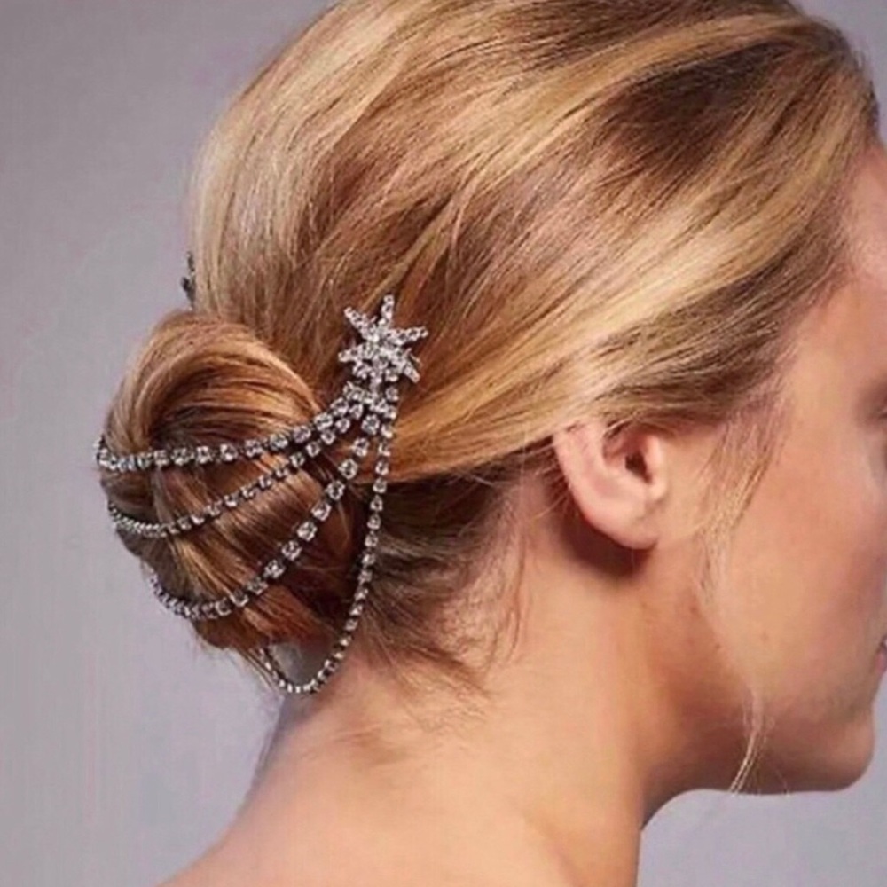 Crystal Star Draped Hair Clip - Silver